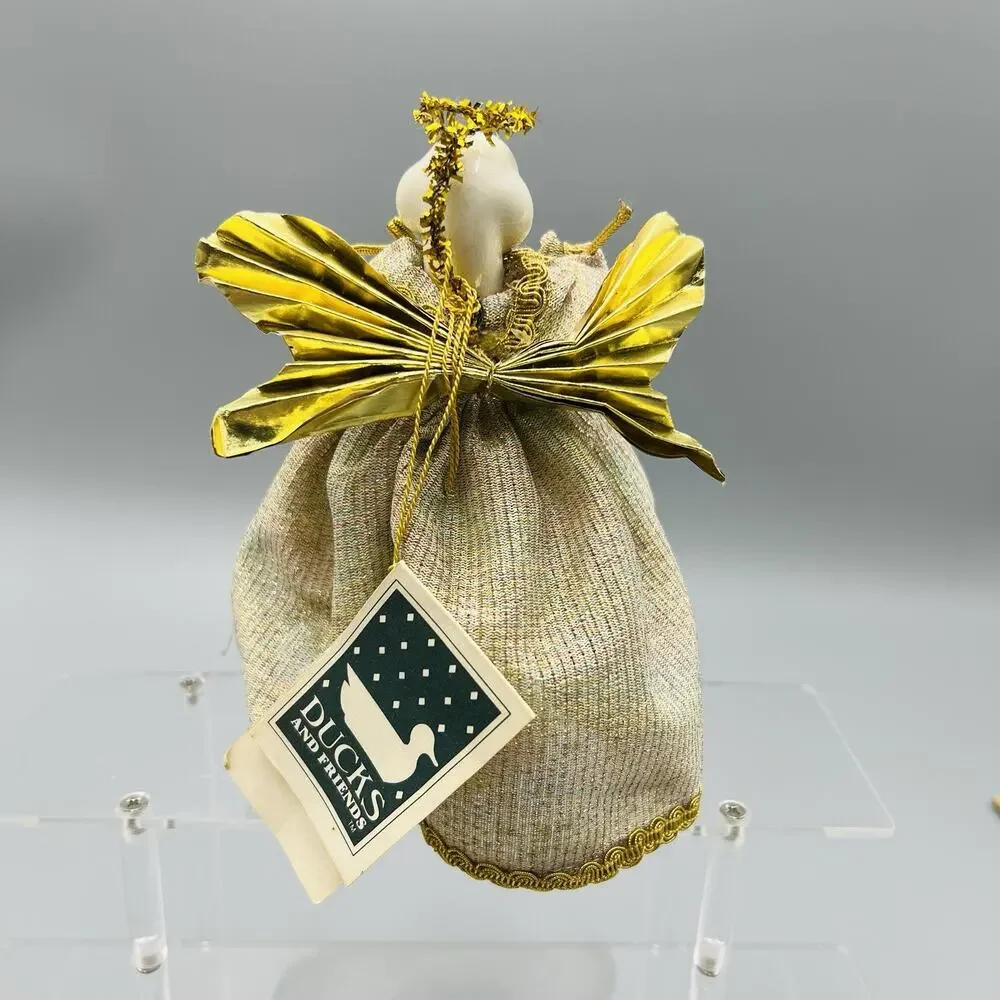 VTG 1983‎ Just Ducky Horn Angel Figurine Ceramic Christmas Kitsch Gold Wings